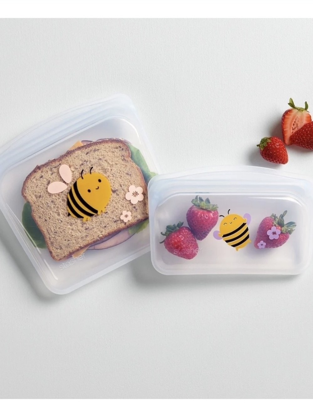 Kids Bee Snack & Sandwich Reusable Food Bags - Yellow Bee Design